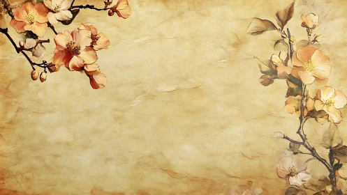 Watercolor floral frame on aged parchment background layout.