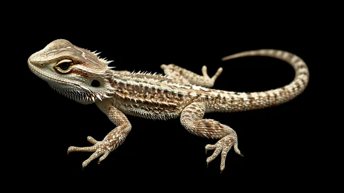Juvenile bearded dragon lizard on black seamless background