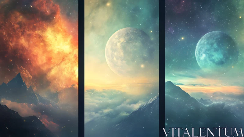 Celestial triptych invites you into softly glowing alien skies