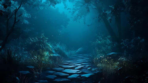 Bioluminescent Forest Cathedral: Where Ancient Trees Breathe Blue.