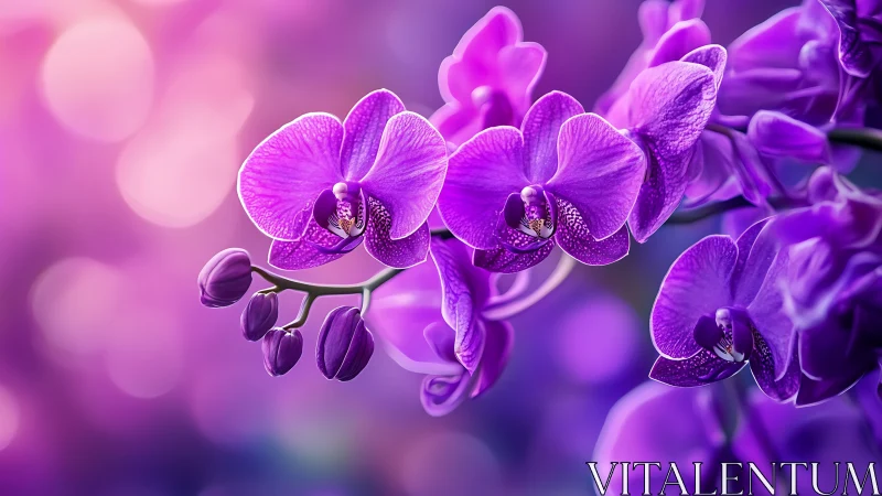 Purple Orchids in Soft Bloom. Radiant Phalaenopsis flowers with delicate petals.