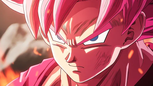 Intense cel-shaded warrior close-up amid dynamic embers.