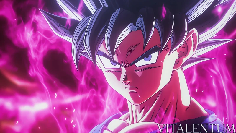 Intense anime warrior amid luminous magenta plasma aura.