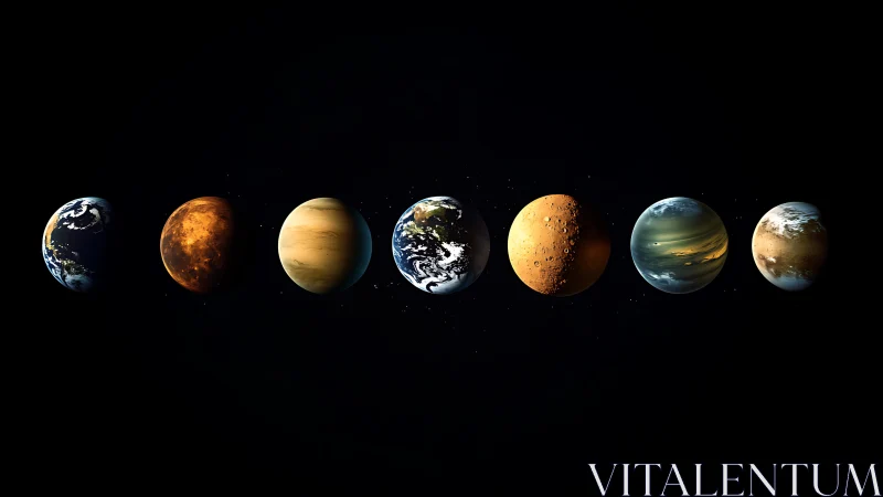 Seven glowing planets drift in quiet harmony across space