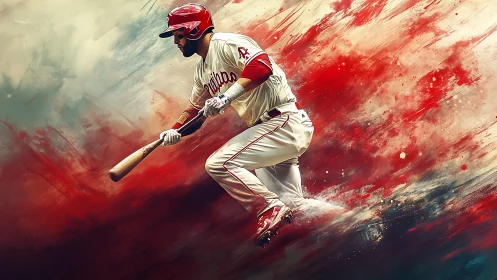 Dynamic baseball batter captured in kinetic painterly motion