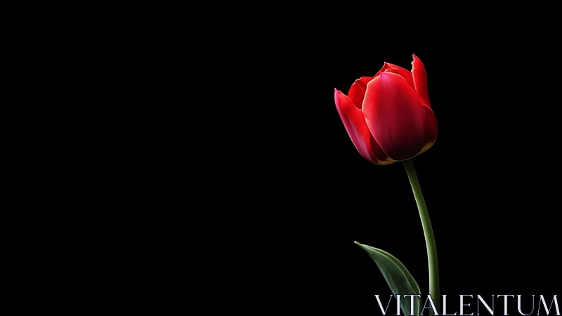 Radiant Red Tulip: A Solitary Bloom Against Midnight.