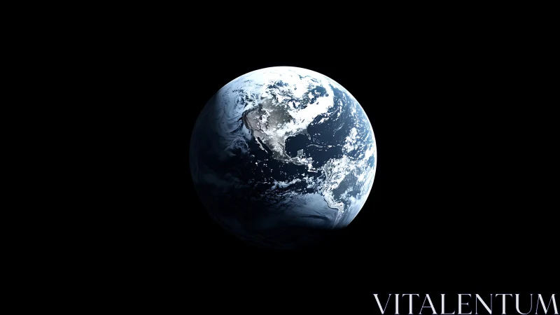 Blue Earth hemisphere isolated in deep black space.