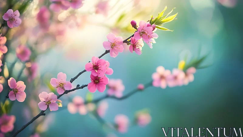 Pink Cherry Blossoms Branch Spring Bloom.