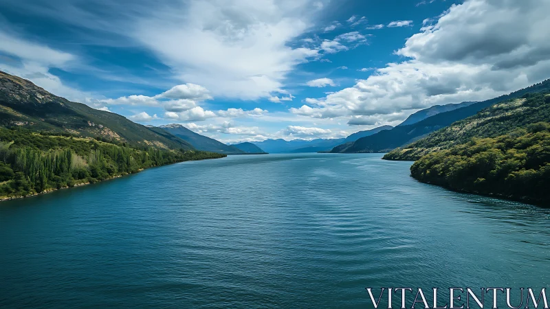 Gentle mountain lake wrapped in sky and quiet hills.