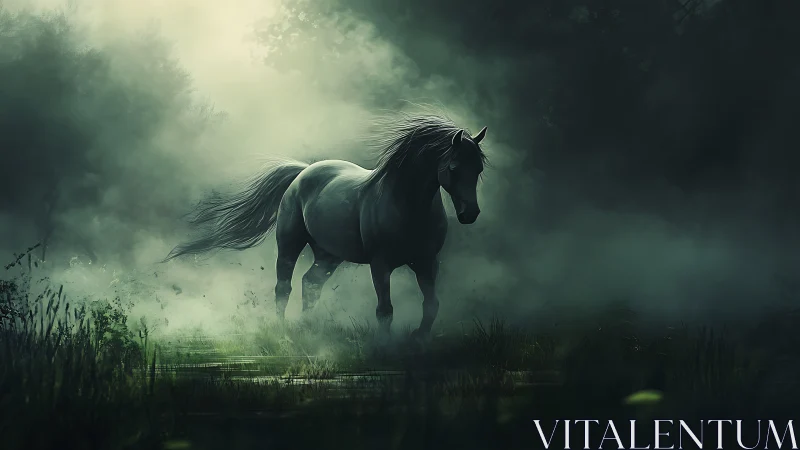 Midnight mist parts as a spectral horse claims the marsh
