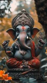 Forest-kissed Ganesha idol in ember robes and quiet grace.