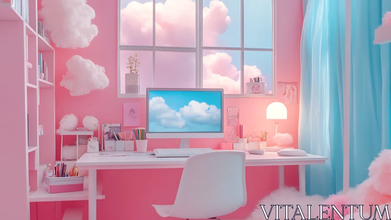 Cotton candy cloud office where daydreams quietly clock in.