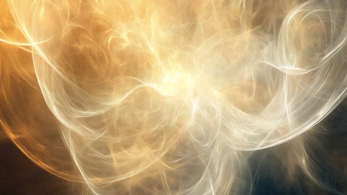 Swirling luminous fractal lines form bright golden vortex