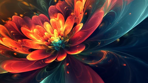 Fractal blossom erupts like cosmic fire in liquid night