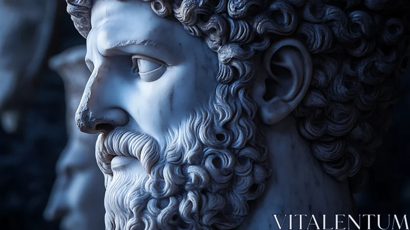 Marble bearded bust in cool dramatic side profile light.