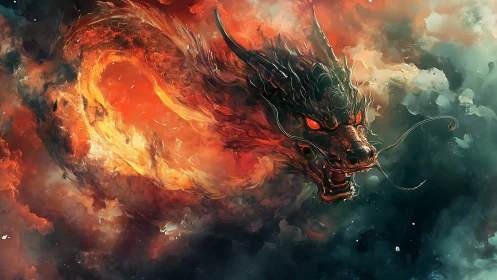 Infernal serpentine dragon coils through ember-scorched storm.