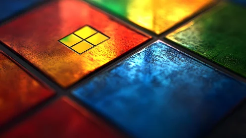 Close-up of Microsoft Windows Logo in Vibrant Glass Tile Style.