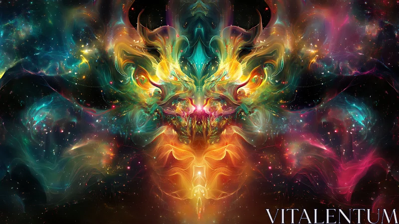 Cosmic dragonfire blooms into a mirrored nebula mask