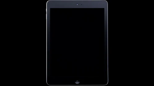 Tablet device mockup with dark screen and minimal interface elements