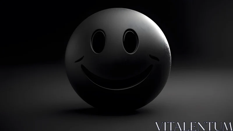 Matte black smiley sphere rendered with low key rim lighting