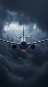 Airliner nose-on approach penetrates dense cumulonimbus storm layer