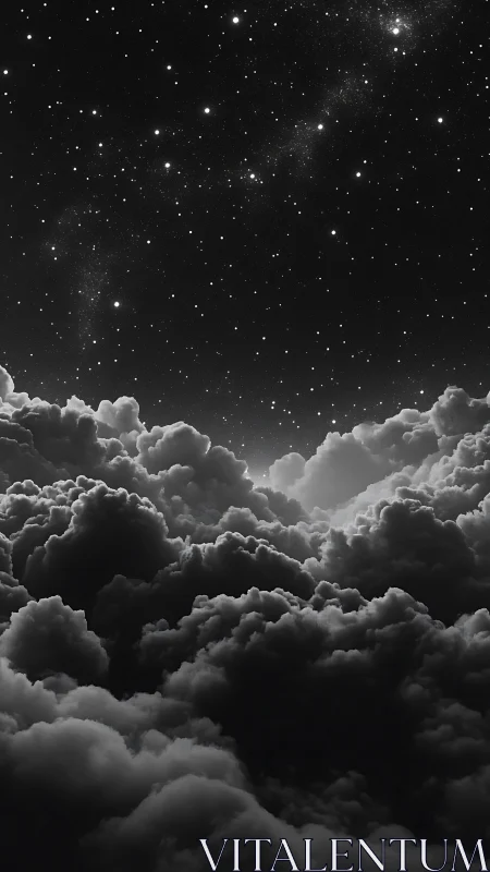 Midnight cloud seas beneath a lantern-salted cosmos.