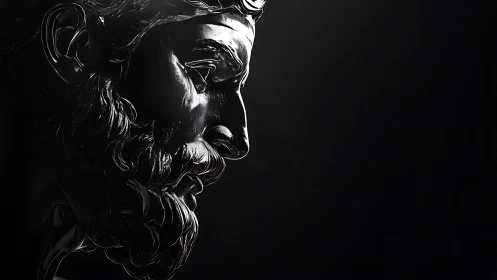 Quiet light traces a thoughtful classical statue profile