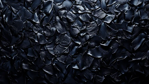 Dark textured surface with overlapping sculpted strokes.