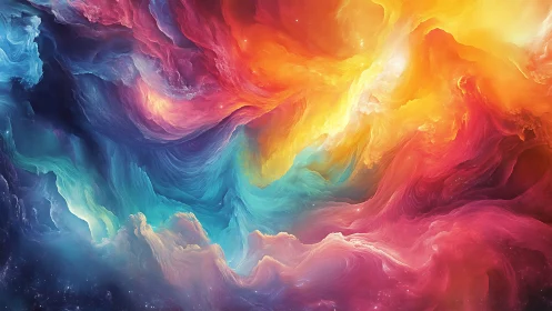 Vibrant cosmic nebula swirls in layered multicolor clouds