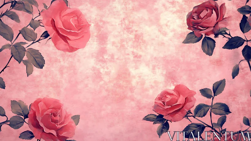 Pink Roses Blooming Against Soft Textured Background