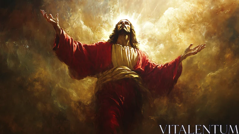 Radiant spiritual figure rising in warm golden light.