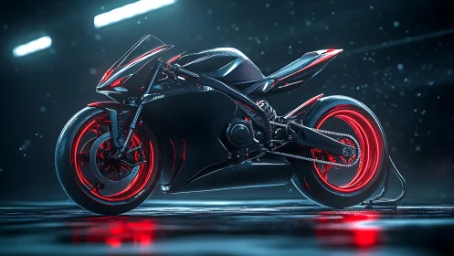 Neon storm racer idles in rainlit cyber alleyway nightscape.