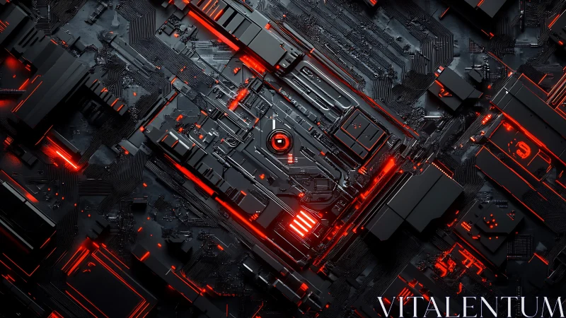 Neon motherboard citadel pulsing with electric red secrets.