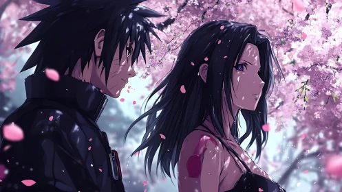 Quiet resolve beneath drifting cherry blossom petals.