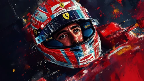 Racing driver portrait explodes in red and electric motion.