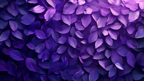 Iridescent violet leaf canopy forms layered abstract surface