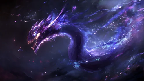 Cosmic serpent-shaped energy creature curves through space