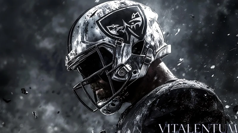 Chrome storm warrior in shattered-grid football armor.