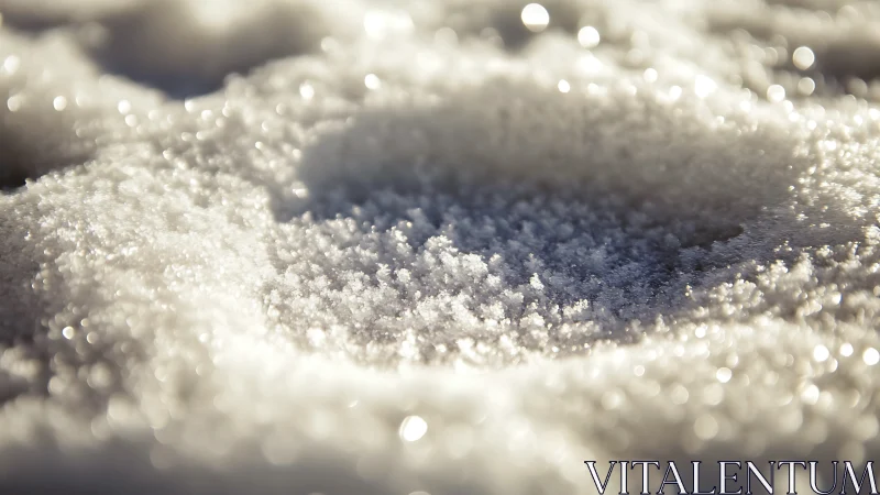 Macro depth-of-field study of sunlit granular snow surface