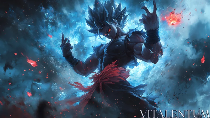 Stormheart warrior erupting in blue cosmic fury.