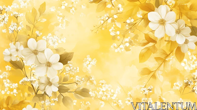 Floral arrangement with white blooms against graduated yellow background