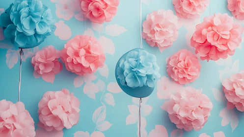 Sculptural Pom-Pom Flower Installation: Chromatic Suspension Study.