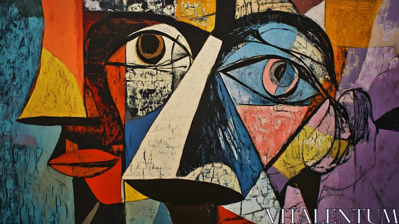 Abstract Cubist Portrait with Bold Colors and Geometric Shapes.