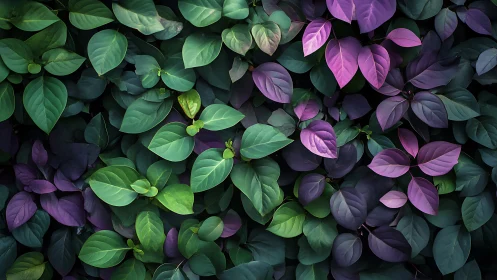 Green and purple leaves form dense overlapping foliage surface