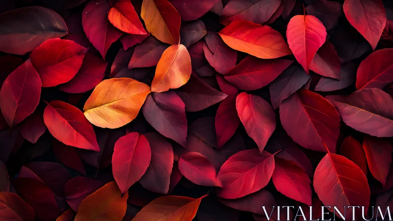 Warm autumn leaves glowing in rich reds and soft golds.