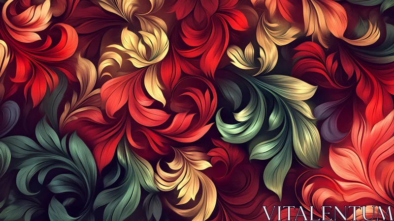 Floral swirls drift like painted flames across velvet dusk