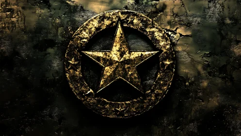 Weathered metallic star emblem emerges from corroded surface
