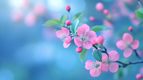 Soft spring blossoms drifting through a dreamy blue hush.