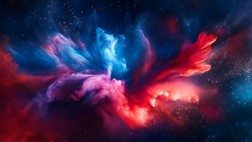 Bilateral nebula plumes form dynamic red blue collision in space