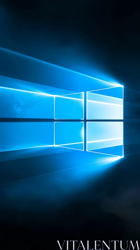 Luminous blue window logo on dark digital gradient field.